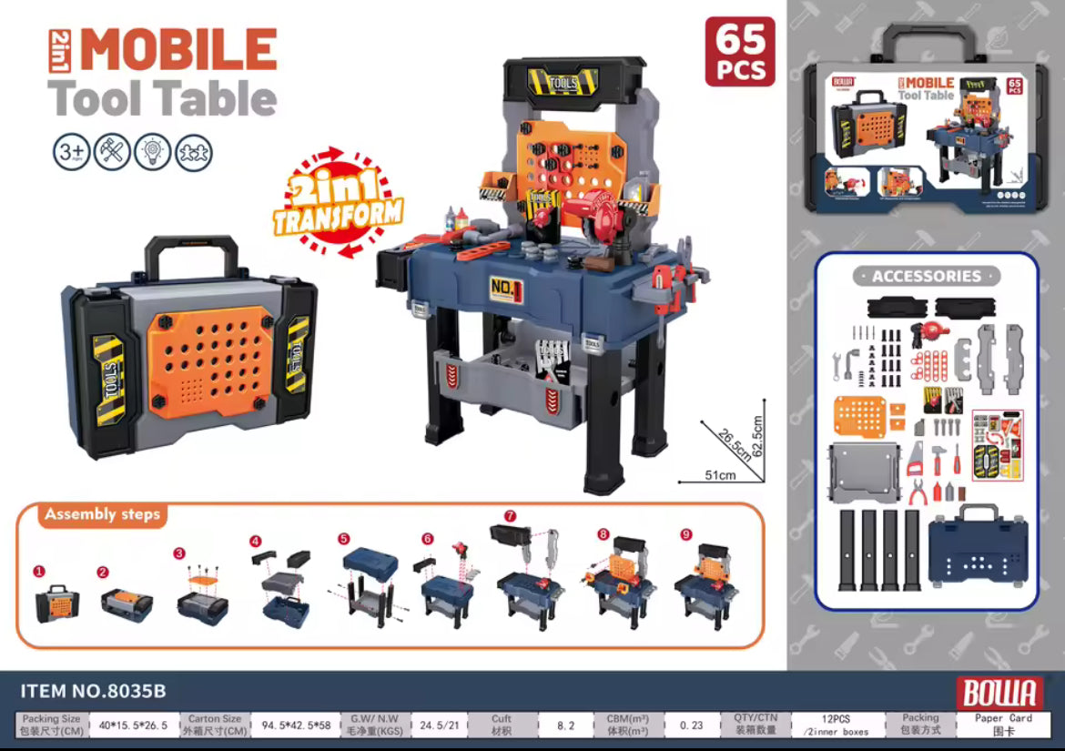 L’établi portable du petit bricoleur en une mallette 65pcs